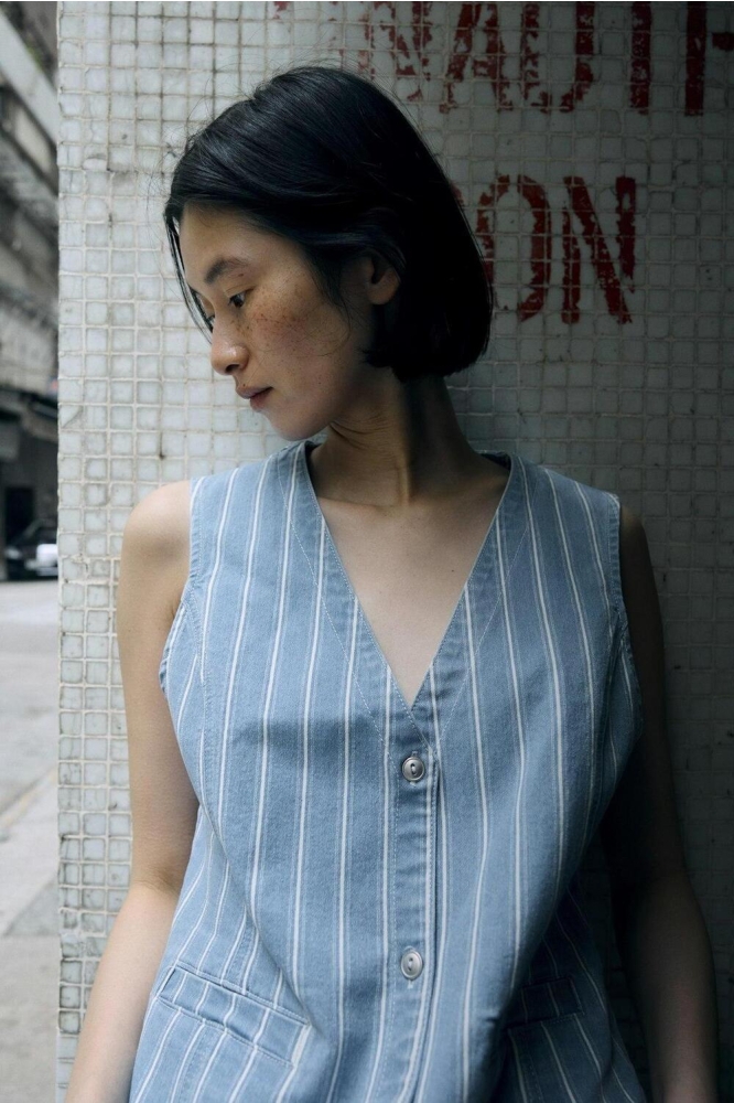 OBJMOLLIE RE WAISTCOAT 138 23046637 LIGHT BLUE DENI/WHITE